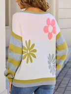 Floral Striped Sleeve Round Neck Sweater (18)