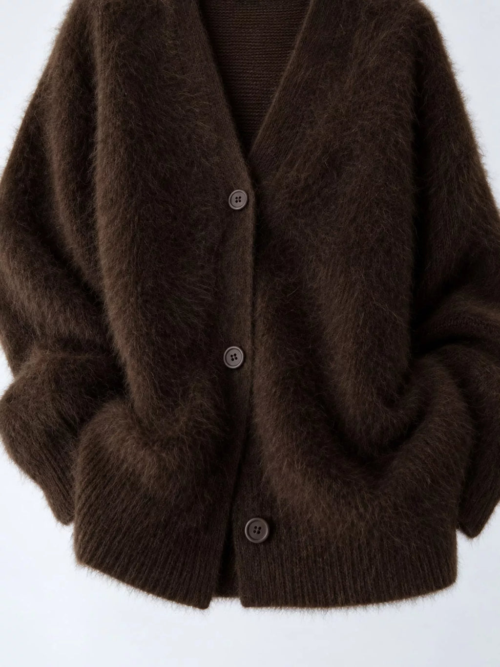 Fuzzy V-neck Button-down Cardigan (21)