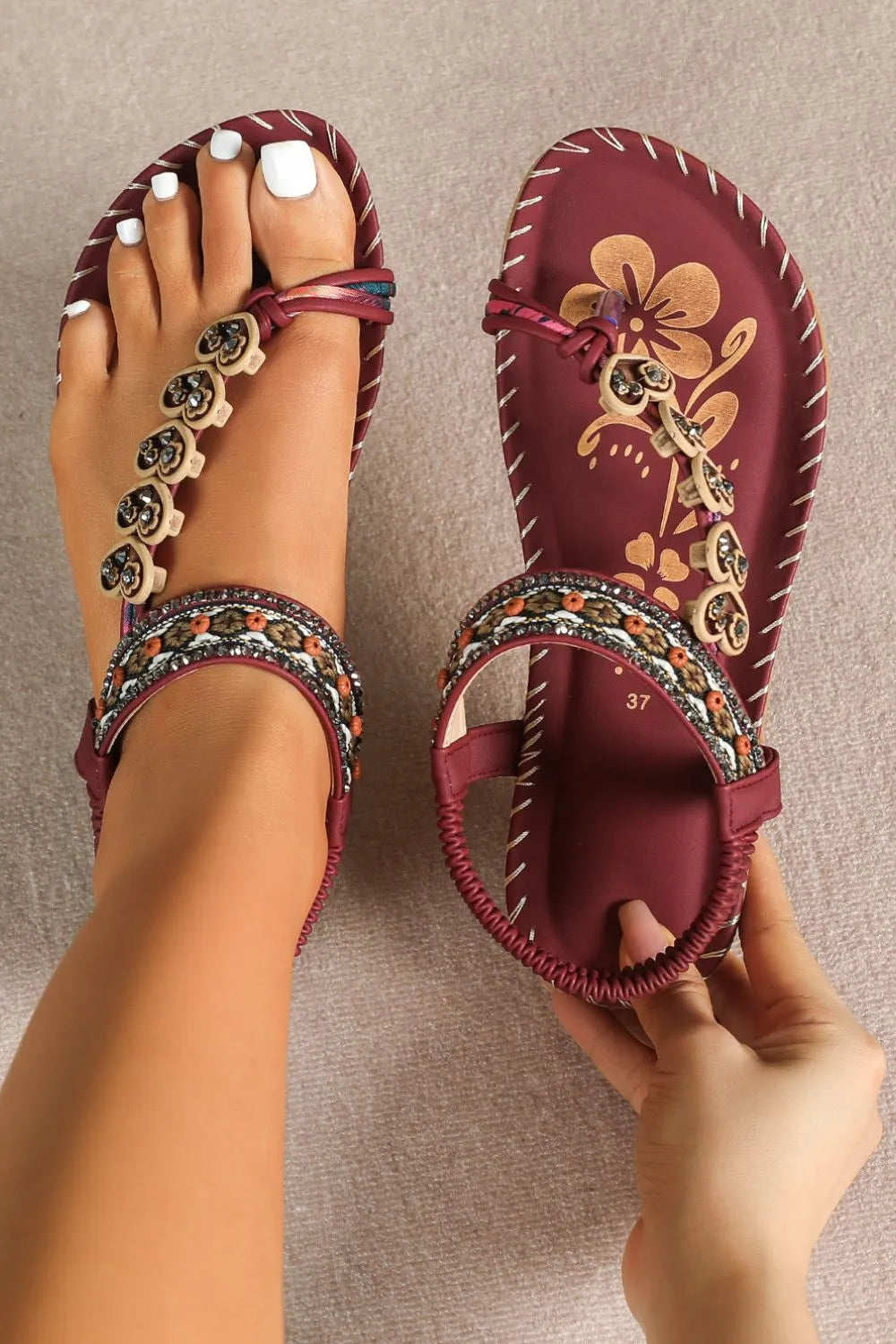 Toe Loop Pu Leather Flats Sandals (5)