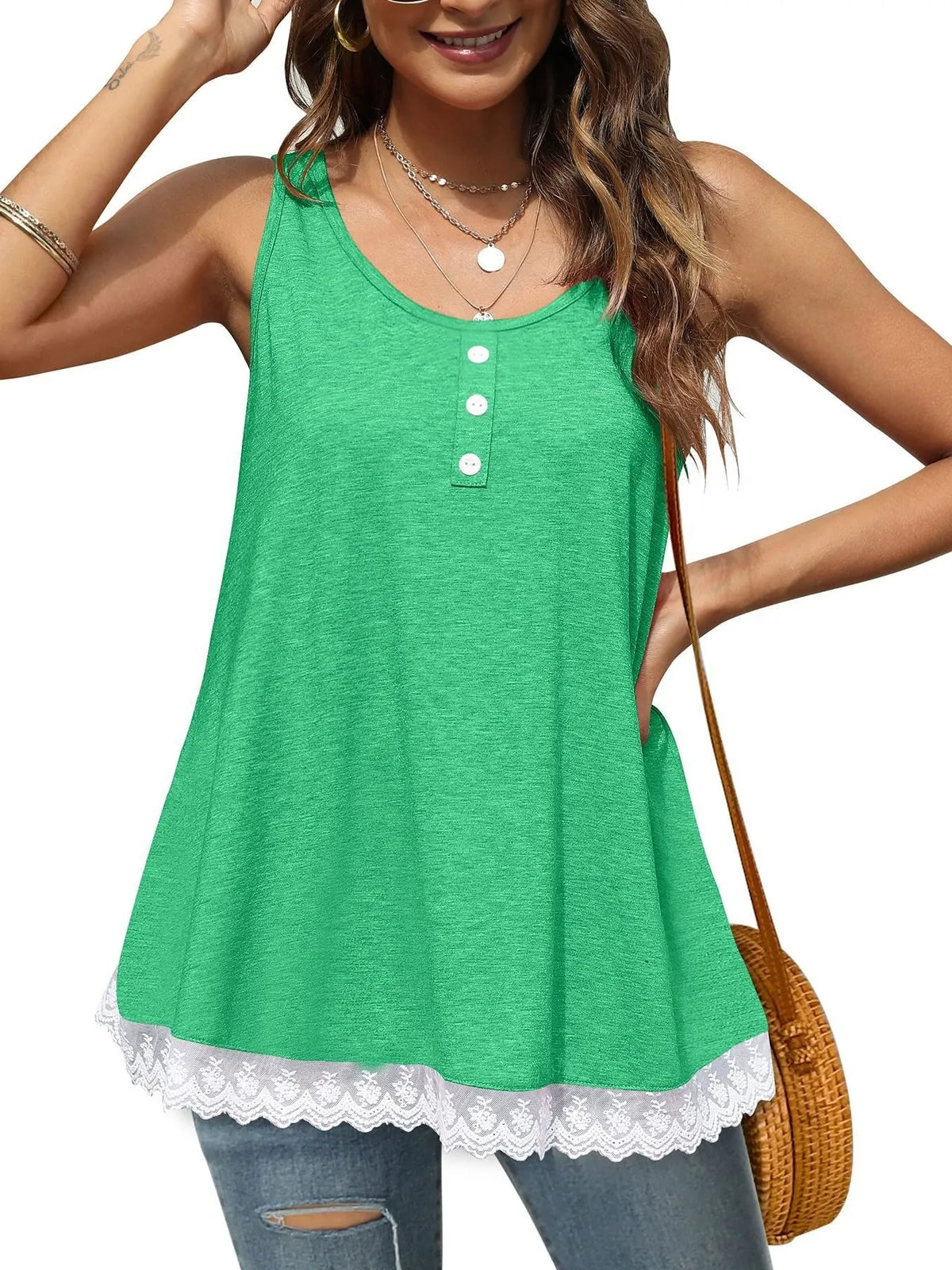 Lace Trim Wide Strap Tank Top (26)