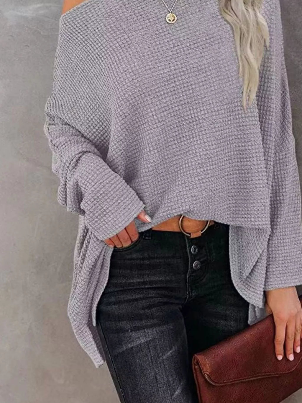 Boat Neck Waffle Knit Top (4)