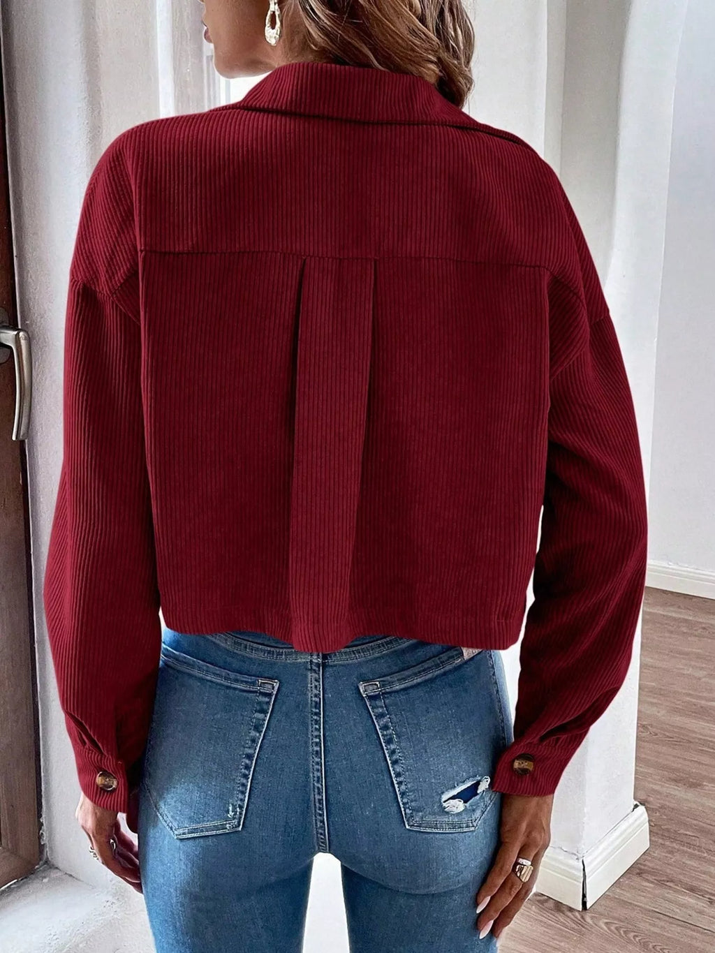 Cropped Corduroy Button-down Jacket (19)