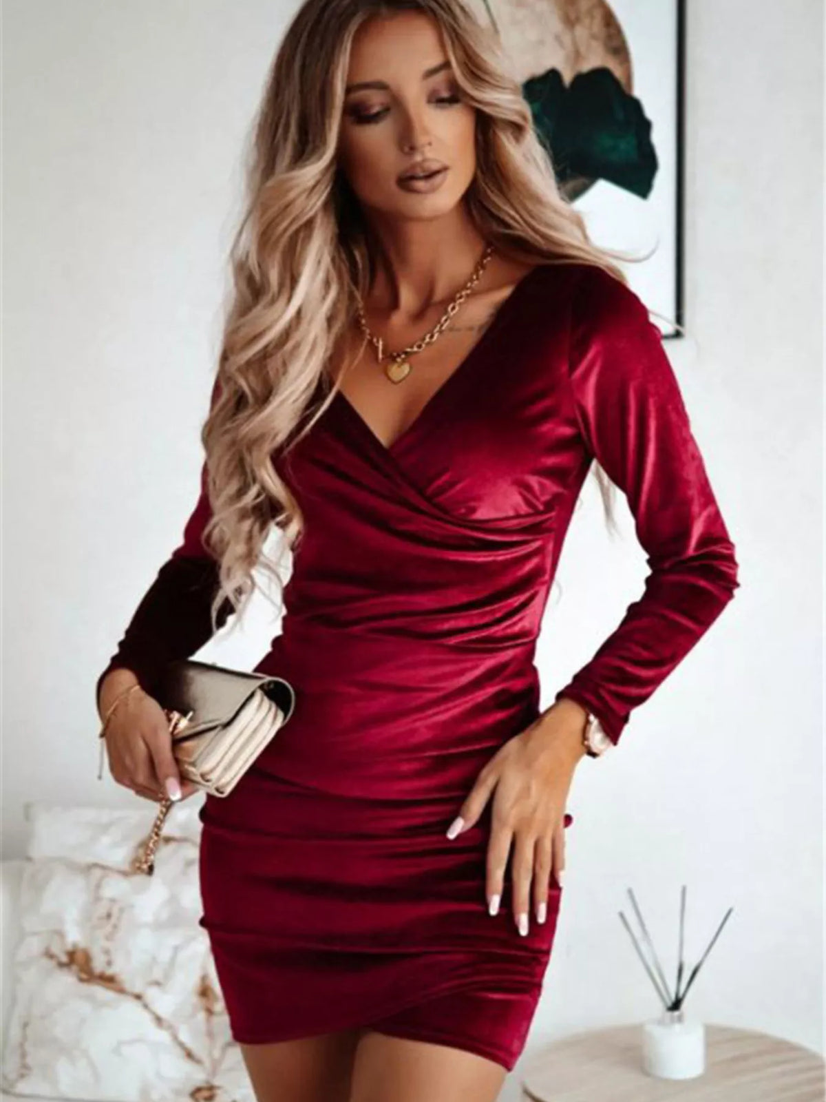 Velvet Ruched Bodycon Mini Dress (2)