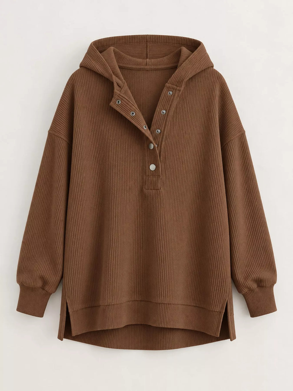 Full Size Snap Button Placket Dropped Shoulder Hoodie Plus (38)
