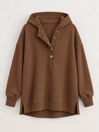 Full Size Snap Button Placket Dropped Shoulder Hoodie Plus (38)