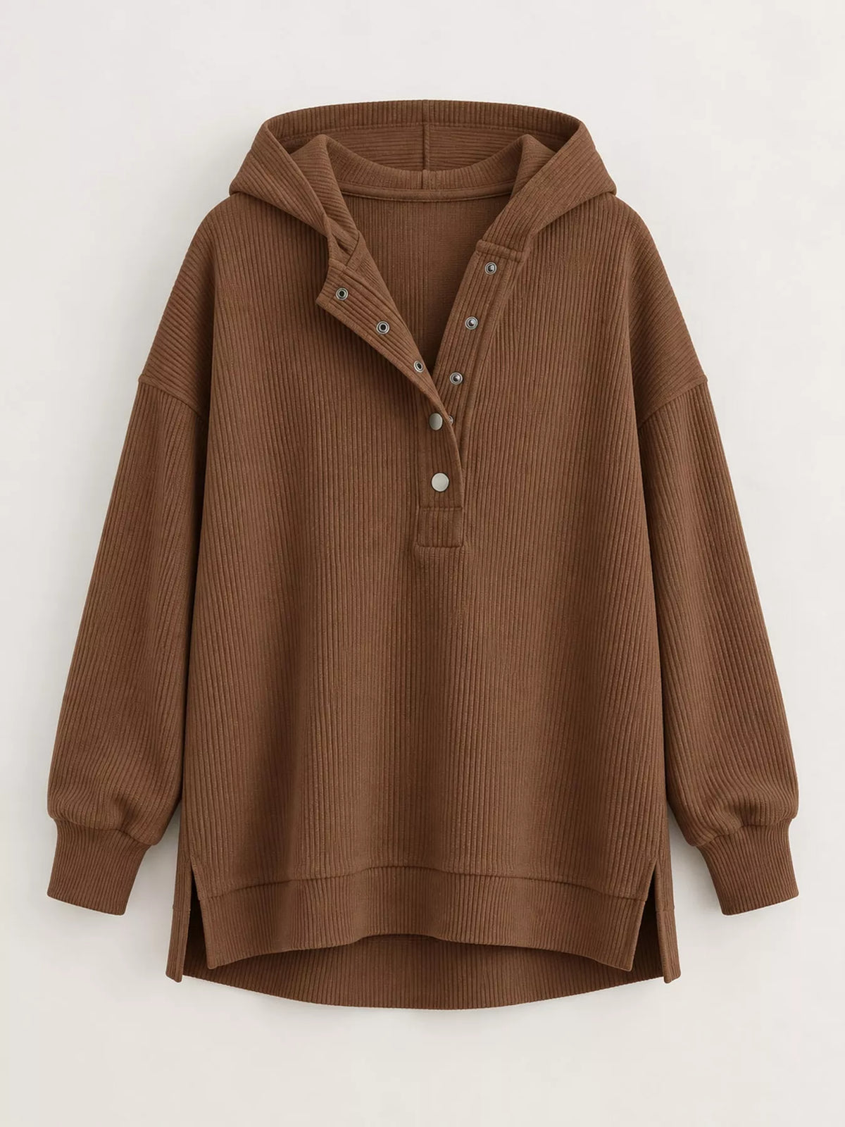 Full Size Snap Button Placket Dropped Shoulder Hoodie Plus (38)