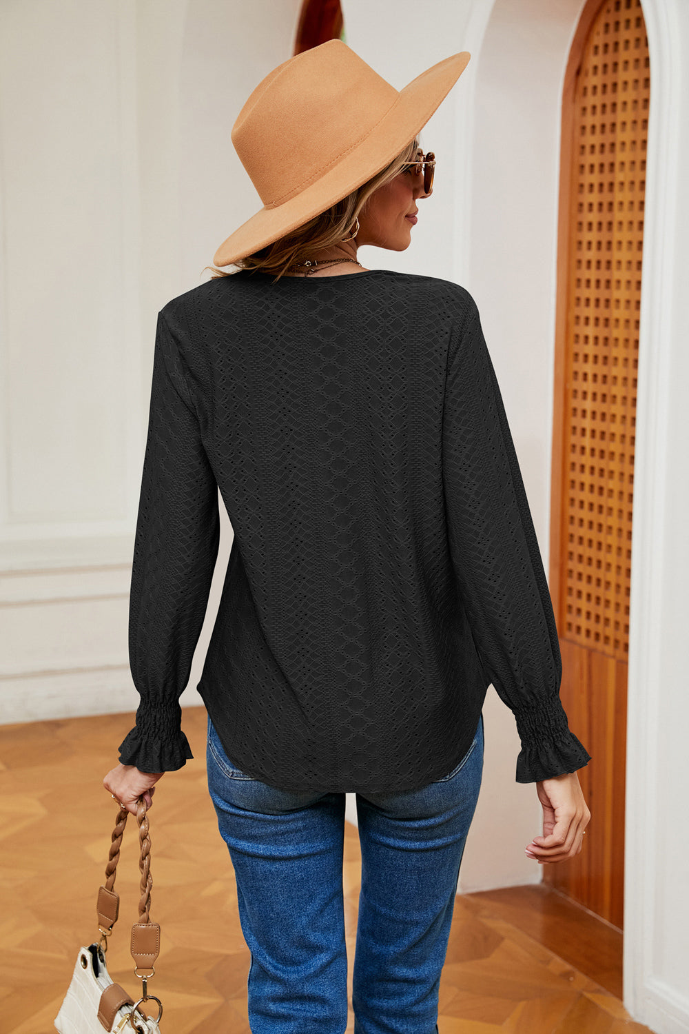 Contrast Flounce Sleeve Blouse (15)