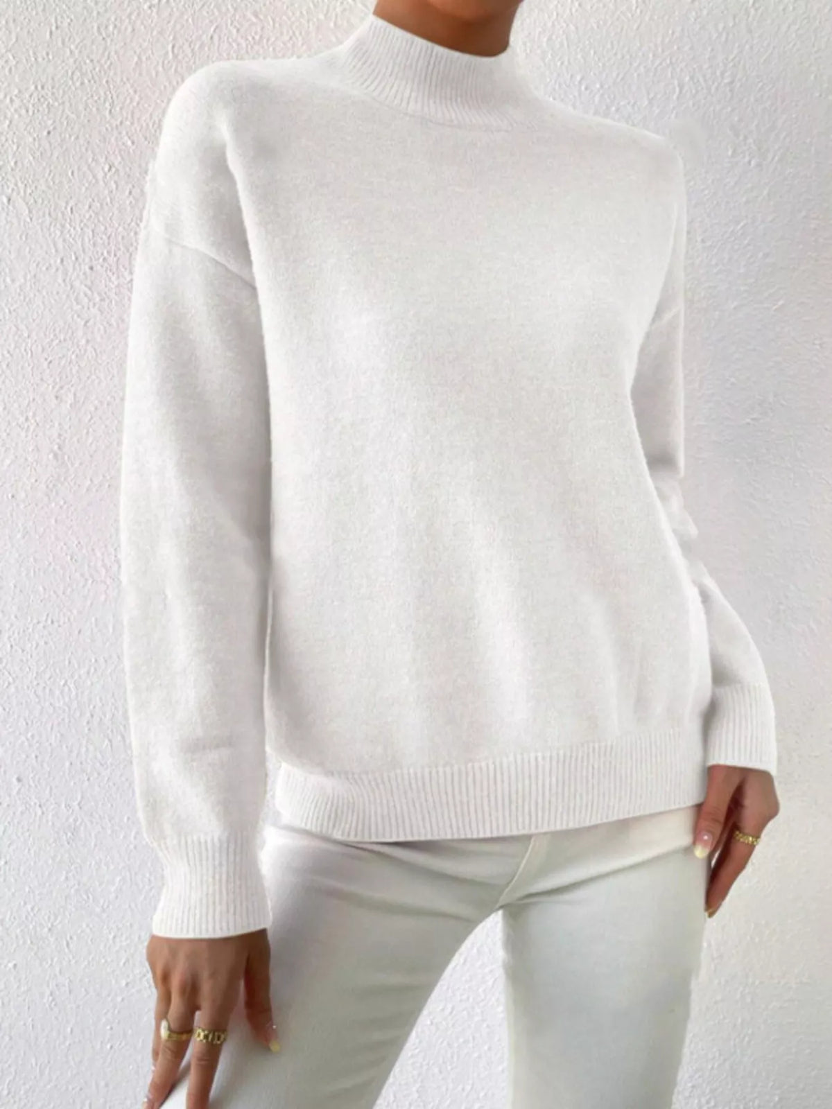 Mock Neck Dropped Shoulder Sweater (18)
