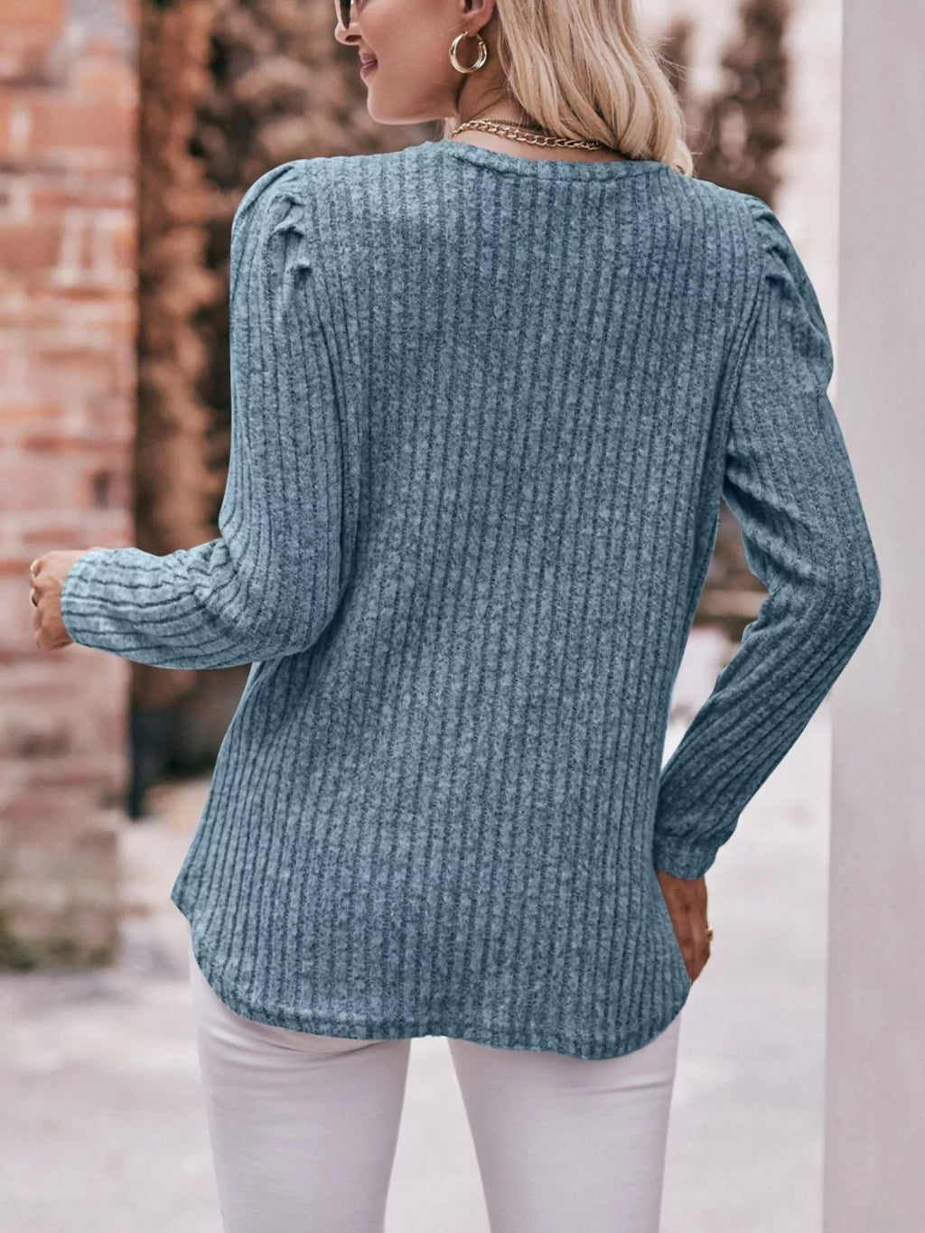 Ribbed Knit Puff Sleeve T-shirt (16)