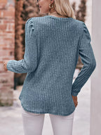 Ribbed Knit Puff Sleeve T-shirt (16)