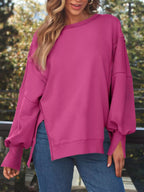 Side Slit Long Sleeve Oversized Sweatshirt (22)