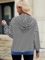 Drawstring Striped Zip Up Long Sleeve Hoodie (11)
