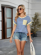 Striped Round Neck Short Sleeve T-shirt (29)