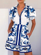 Printed Puff Sleeve Top Skirt Set