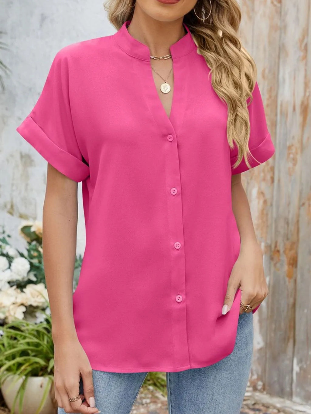 Notched Short Sleeve Blouse (17)