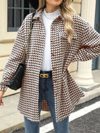 Houndstooth Button Up Long Sleeve Coat (16)
