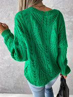V-neck Cable-knit Long Sleeve Sweater (12)