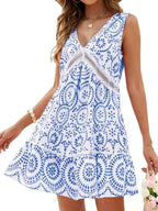 Printed V-neck Sleeveless Mini Dress (5)
