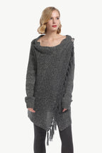 One-button Tassel Tie Asymmetrical Hem Cardigan (19)