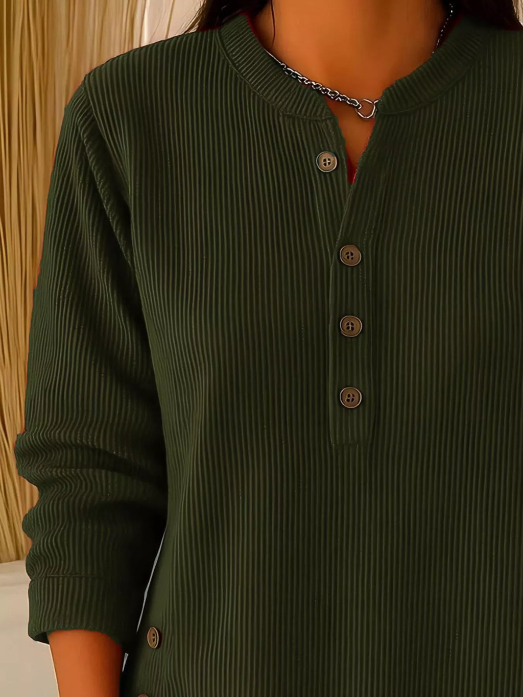 Full Size Ribbed Half Button Henley Top Plus (12)