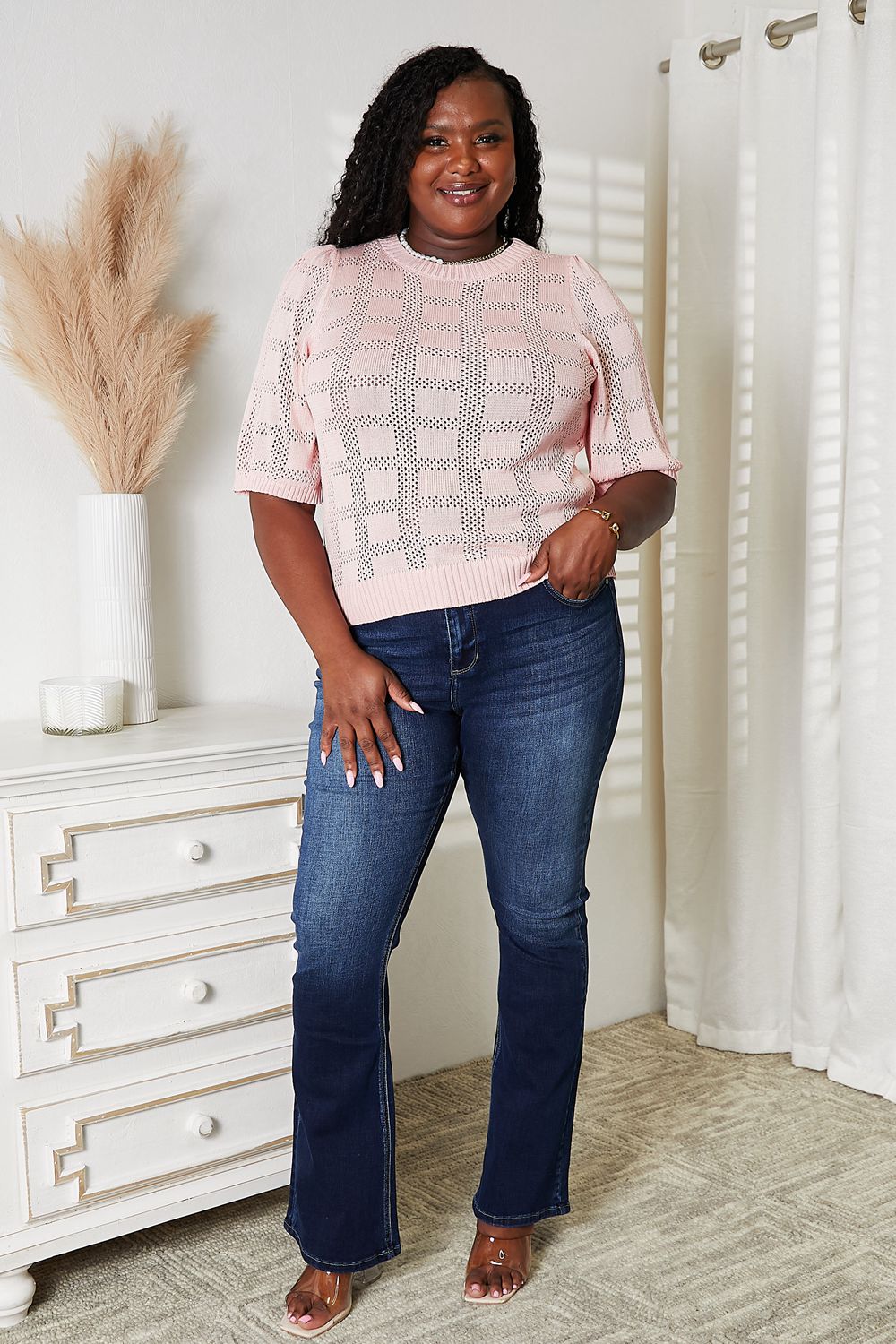 Ribbed Trim Round Neck Knit Top (27)