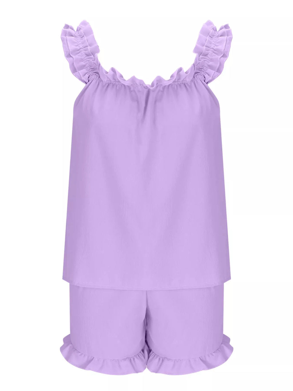 Ruffle Trim Sleeveless Top Shorts Set (20)