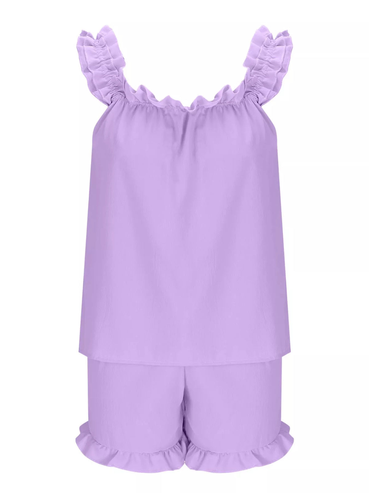 Ruffle Trim Sleeveless Top Shorts Set (20)