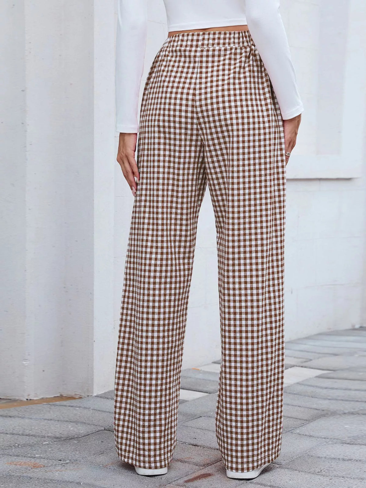 Plaid Wide Leg Casual Pants (11)