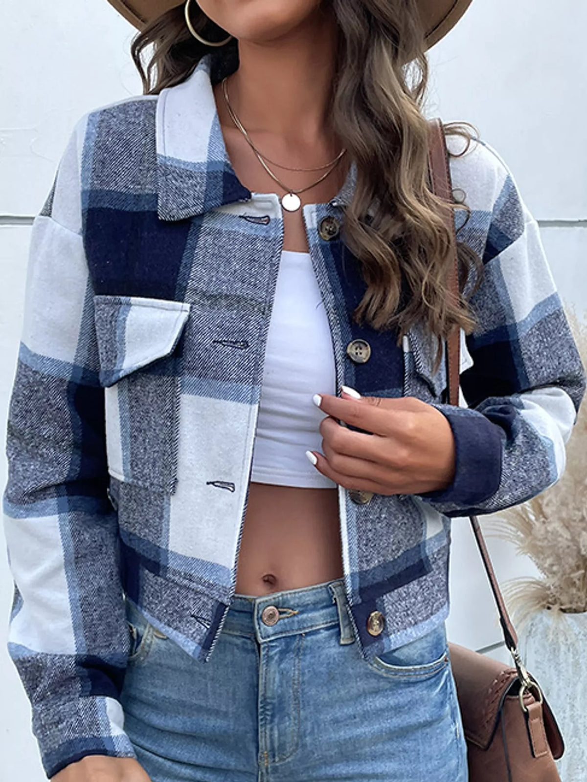 Plaid Button-up Cropped Jacket (5)