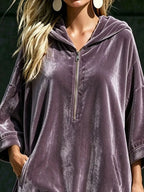 Full Size Half-zip 3/4 Sleeve Hoodie Dress Plus (14)