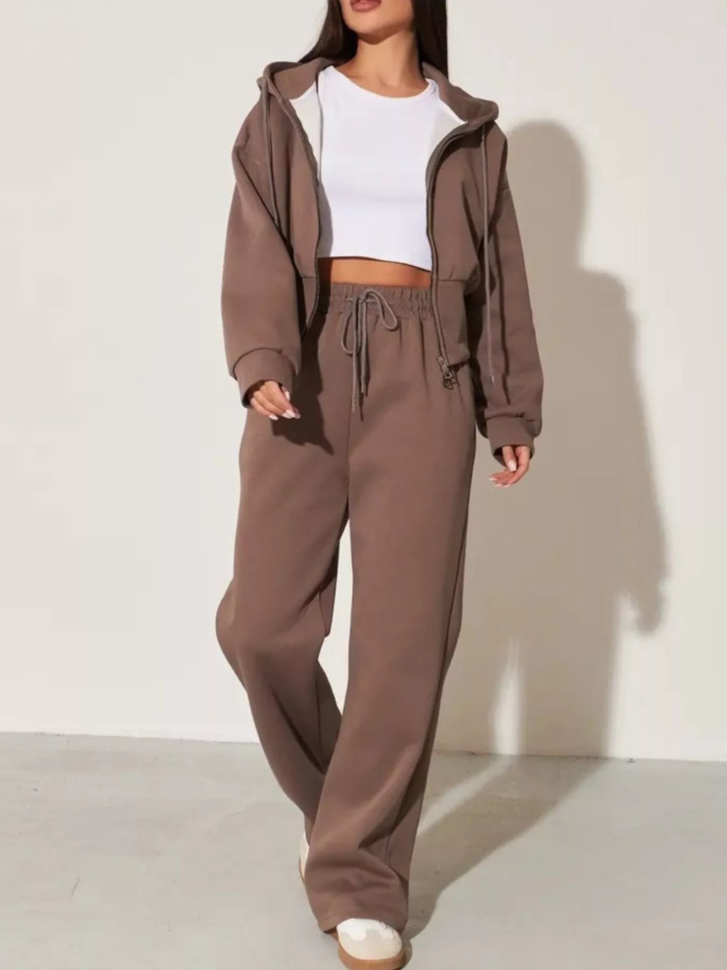 Zip-up Hoodie Wide-leg Pants Set (20)