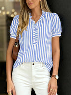 Frill Striped Puff Sleeve Blouse (16)