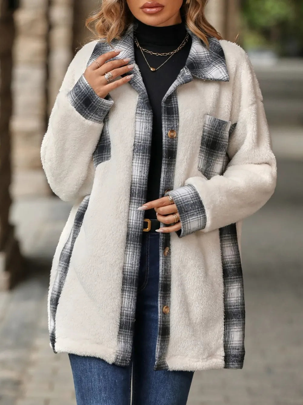 Plaid Contrast Dropped Shoulder Coat (8)