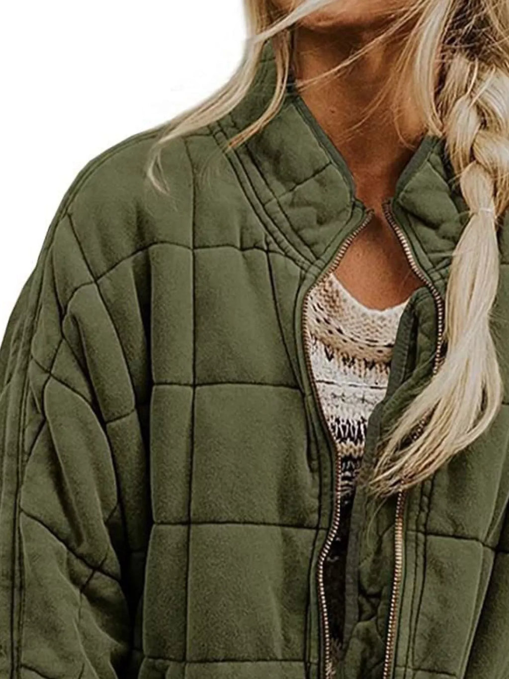 Full Size Zip Up Quilted Bomber Jacket Plus (3)