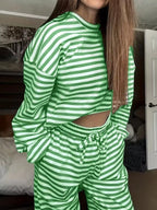 Striped Long Sleeve Top Pants Set (17)