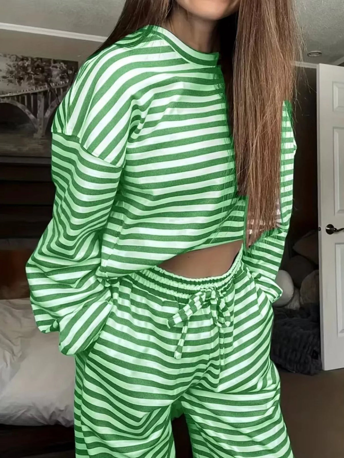 Striped Long Sleeve Top Pants Set (17)
