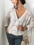 Openwork Button Up Long Sleeve Cardigan (3)