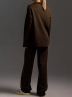 Polo Collar Top Wide-leg Pants Set (36)