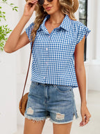 Plaid Button Up Cap Sleeve Shirt (32)