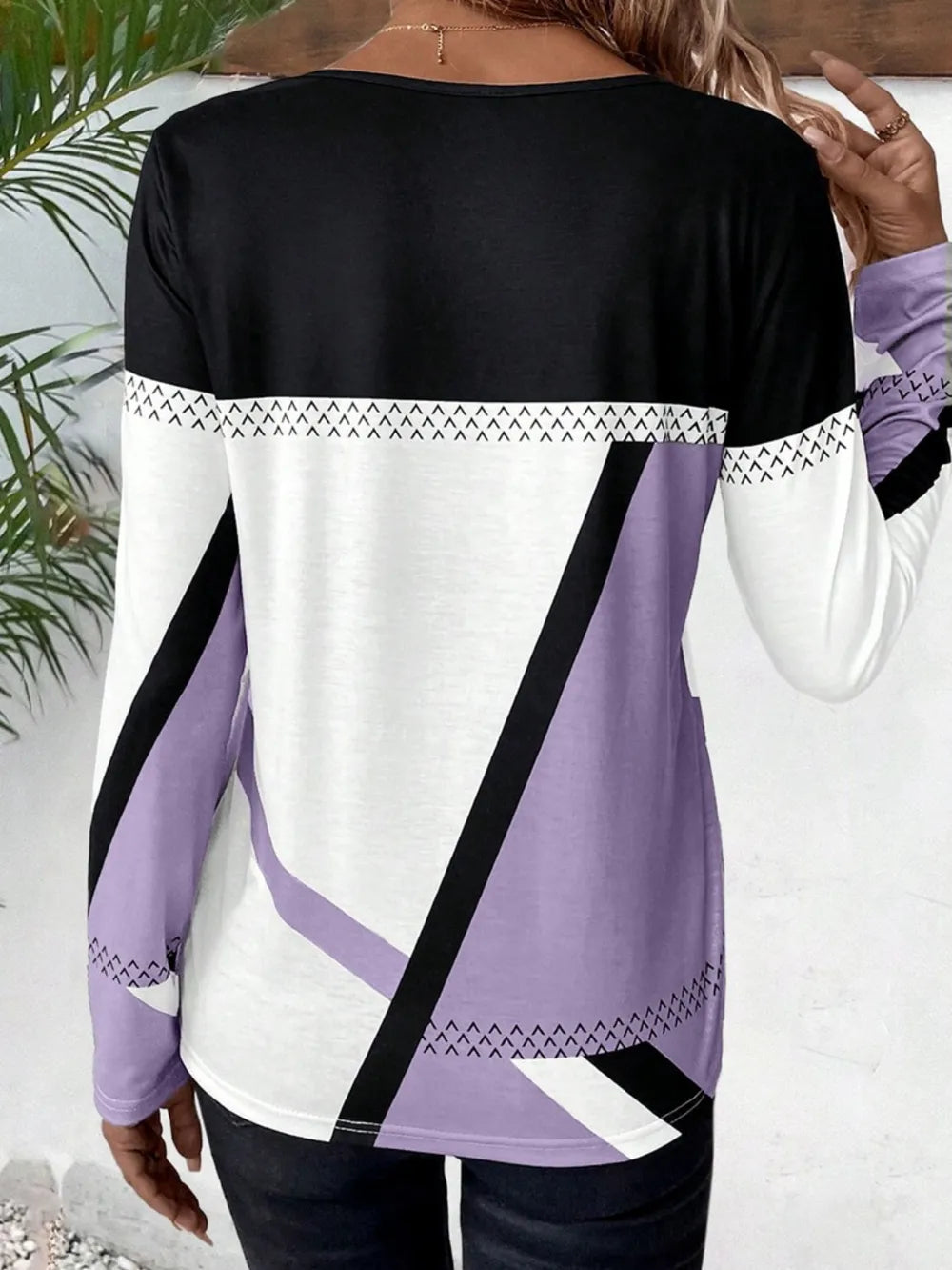 Contrast Round Neck Long Sleeve T-shirt (10)