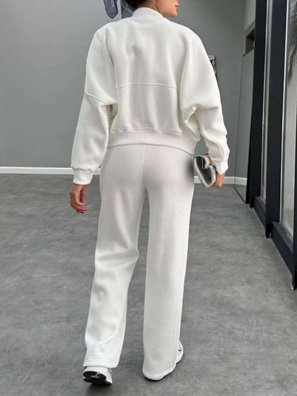 Baseball Collar Zip Up Outerwear Drawstring Pants Set (6)