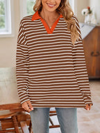 Striped Johnny Collar Long Sleeve T-shirt (29)