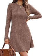 Ribbed Knit Long Sleeve A-line Dress (11)