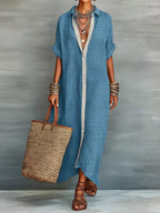 Casual Linen Shirt Dress Button-down Front (9)