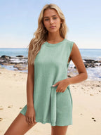 Slit Round Neck Top Shorts Set (22)