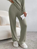 Ribbed Knit V-neck Top Pants Set (17)