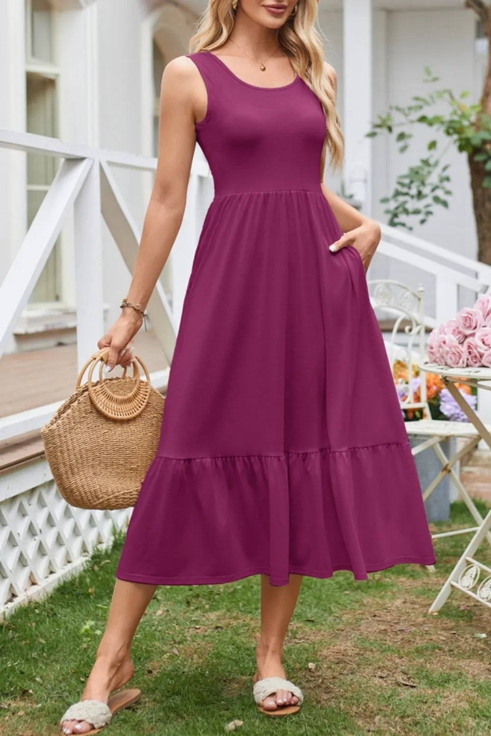 Round Neck Wide Strap Tank Dress (17)