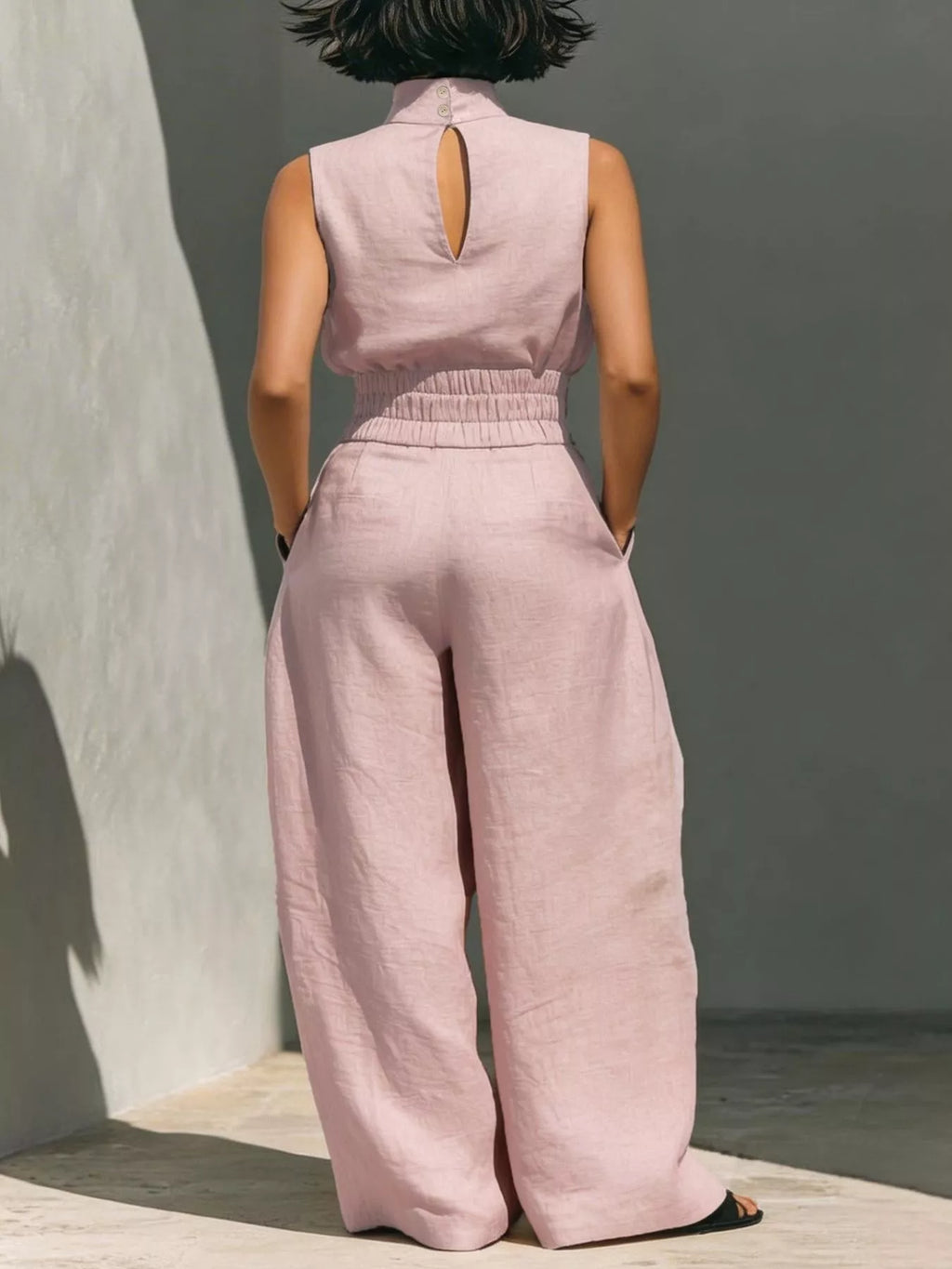 Turtleneck Sleeveless Top Wide-leg Pants Set (8)