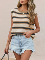 Striped Round Neck Knit Top (3)