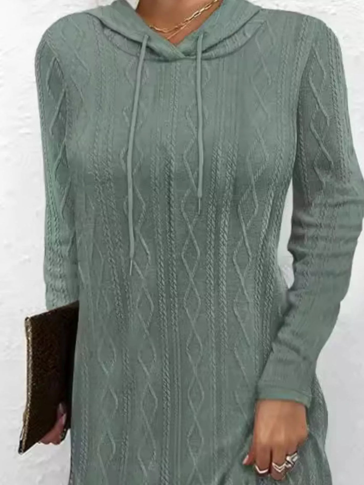 Casual Long Sleeve Hooded Knit Dress (9)